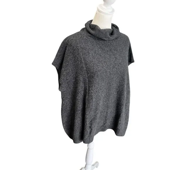 Anthropologie Cowl Neck Wool Blend Poncho Sweater Gray XS Minimalist